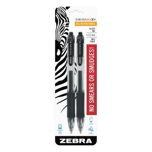 .7mm 2pk Black Medium Pt Sarasa Gel Retract
